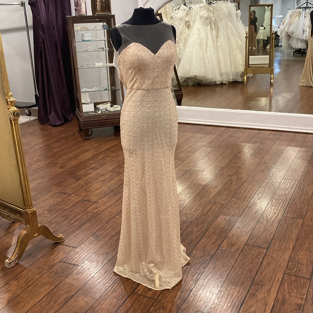 Sequined Champagne MoriLee Bridesmaid Dress Style #21560
